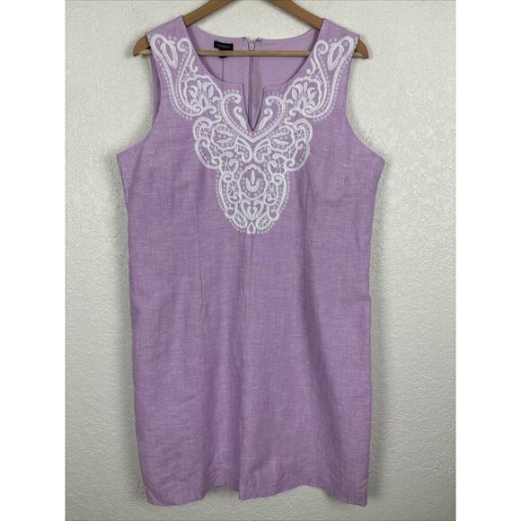 Talbots Womens Linen Dress Sz 10 Purple Embroidered Easter Spring Wedding Shower - Picture 1 of 8